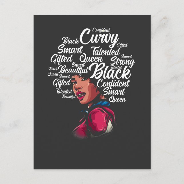 Vacker Black Woman Afro Hair Queen Vykort (Framsida)