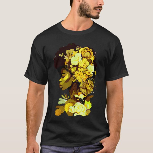 Vacker Black Woman Afro Queen African Art Yello T Shirt (Framsida)