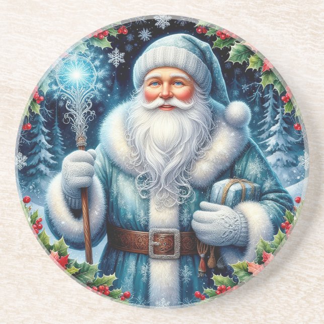Vacker blåklädd tomte med vinterdekorationer underlägg (Framsidan)