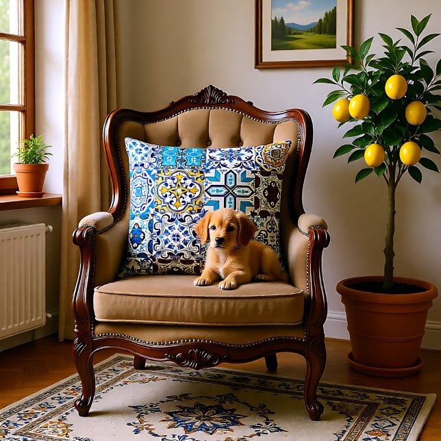 🤩 vacker blandning av Azulejos Dekorativ kudde (🤩 Beautiful mix of Azulejos Throw Pillow)