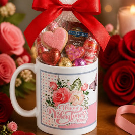 Vacker blom- och fjärilsvalentin kaffemugg