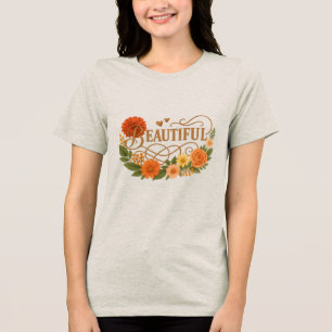 Vacker blomkonst Positivt broderad t-shirt för f
