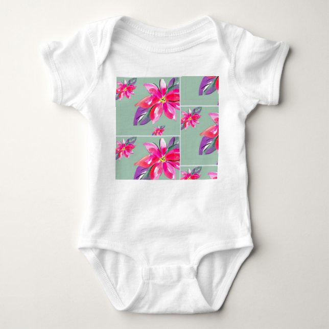 Vacker blomma baby overall t shirt (Framsida)