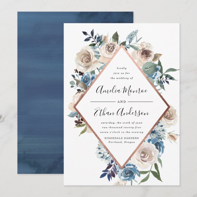 Vacker Blommande Blomster Ram Bröllopsinbjudan Inbjudningar (Fram/baksida)
