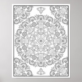 Vacker blommande mandaladesign för färgläggning poster