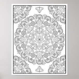 Vacker blommande mandaladesign för färgläggning poster