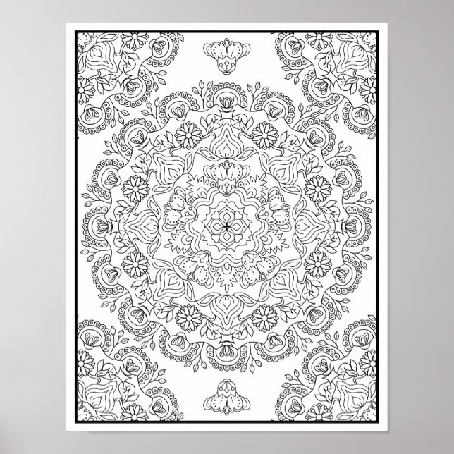 Vacker blommande mandaladesign för färgläggning poster (Framsidan)