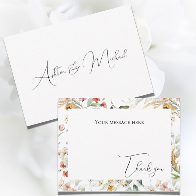 Vacker Blommig Akvarell Platt Tackkort Tack Kort (Skapare uppladdad)