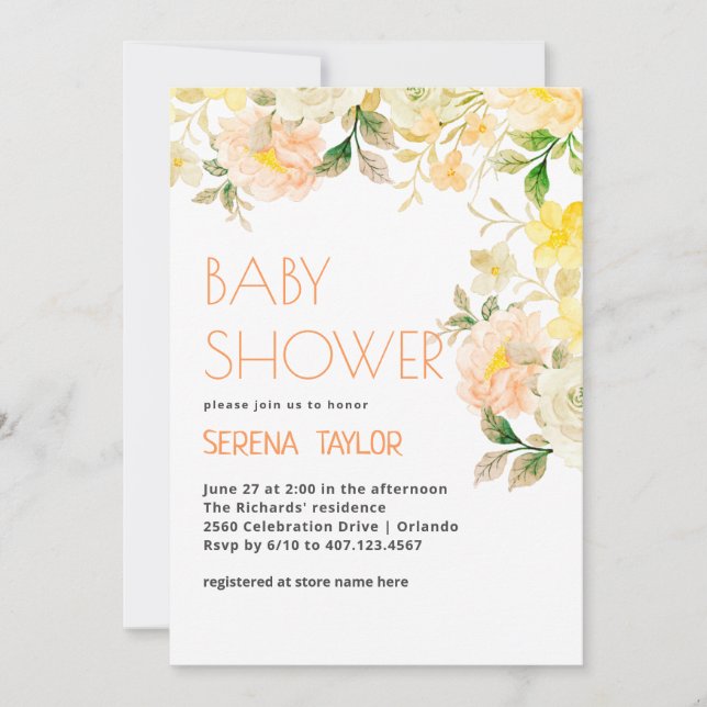 Vacker Blommig Bebis Shower Inbjudningar (Framsida)