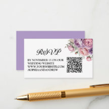 Vacker blommig bröllops-svarskort med QR-kod