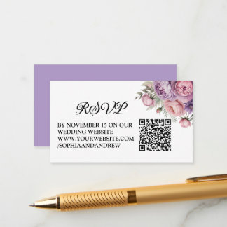 Vacker blommig bröllops-svarskort med QR-kod Tilläggskort