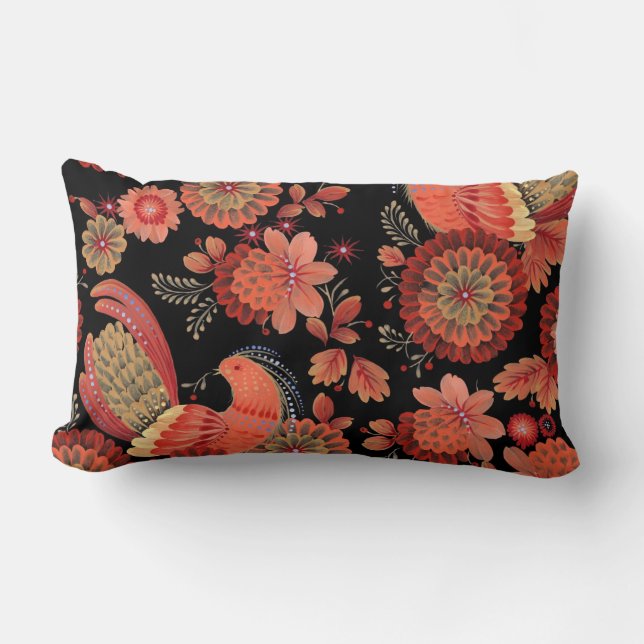 Vacker blommig dekorativ iögonfallande  lumbarkudde (Framsida)