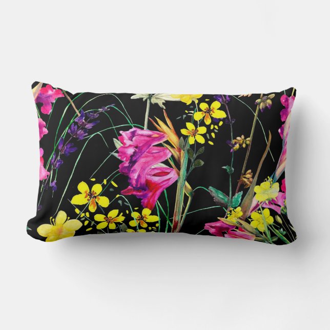 Vacker blommig dekorativ iögonfallande  lumbarkudde (Framsida)