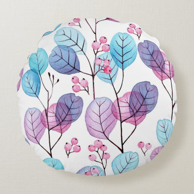 Vacker blommig dekorativt iögonfallande  rund kudde (Framsidan)