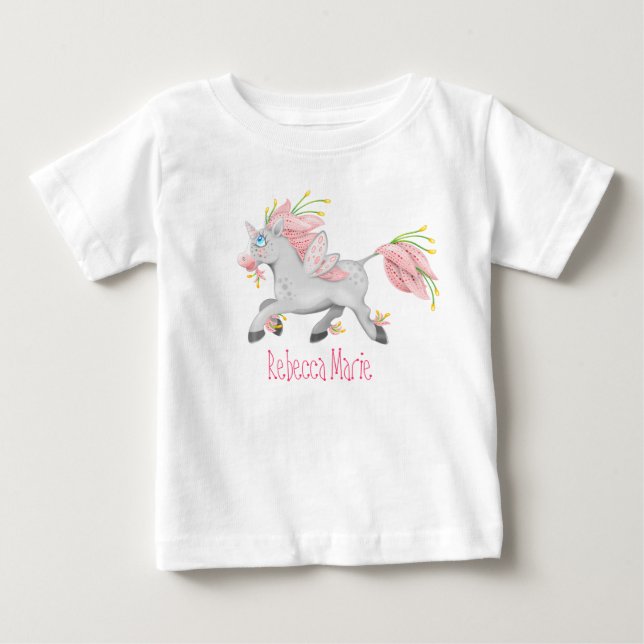 Vacker blommig enhörning med orkidéer t shirt (Framsida)