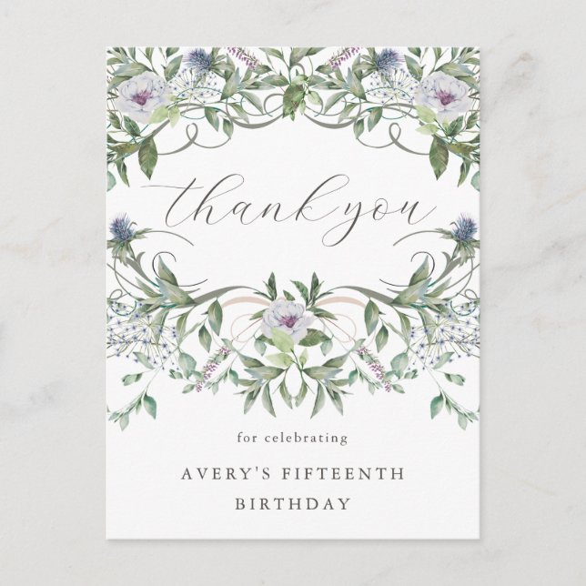 Vacker Blommig Födelsedags Tacksamhet Vykort (Framsida)