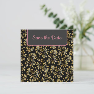 Vacker Blommig Guld Färgad Save The Date Spara Datumet