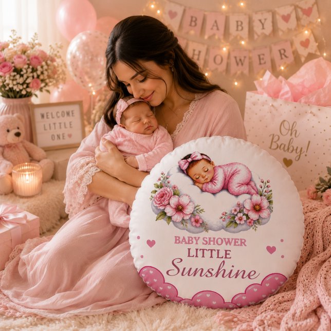 Vacker Blommig Little Sunshine Baby Shower Rund Kudde (Skapare uppladdad)