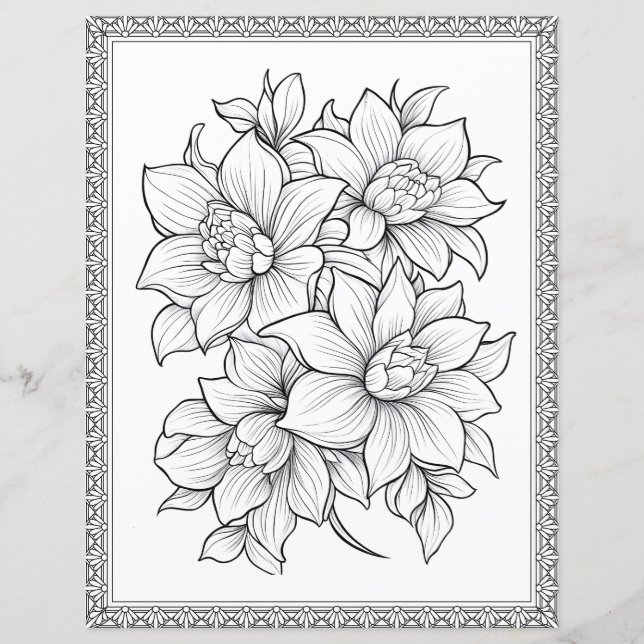 Vacker Blommig Målarsida Scrapbookpapper (Framsida)
