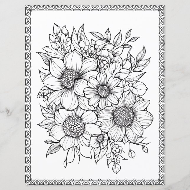 Vacker Blommig Målarsida Scrapbookpapper (Framsida)