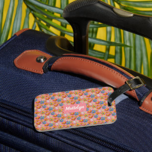 Vacker blommig mönster korall bagagetikett bagagebricka