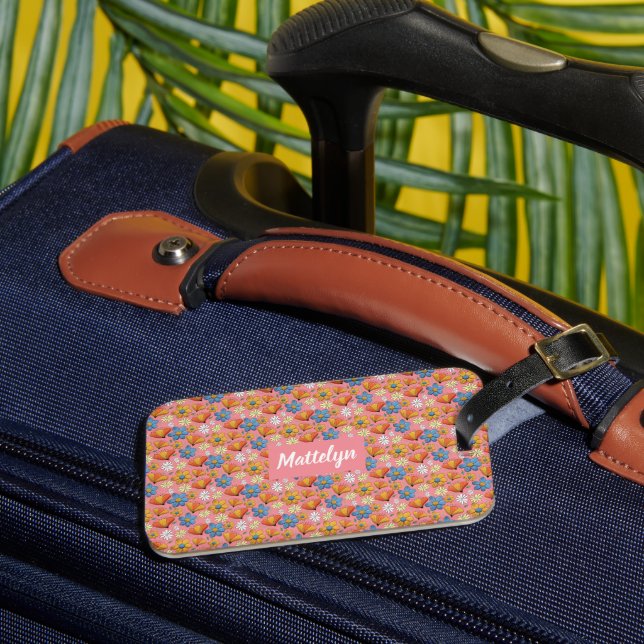 Vacker blommig mönster korall bagagetikett bagagebricka (Framsida Insitu 3)
