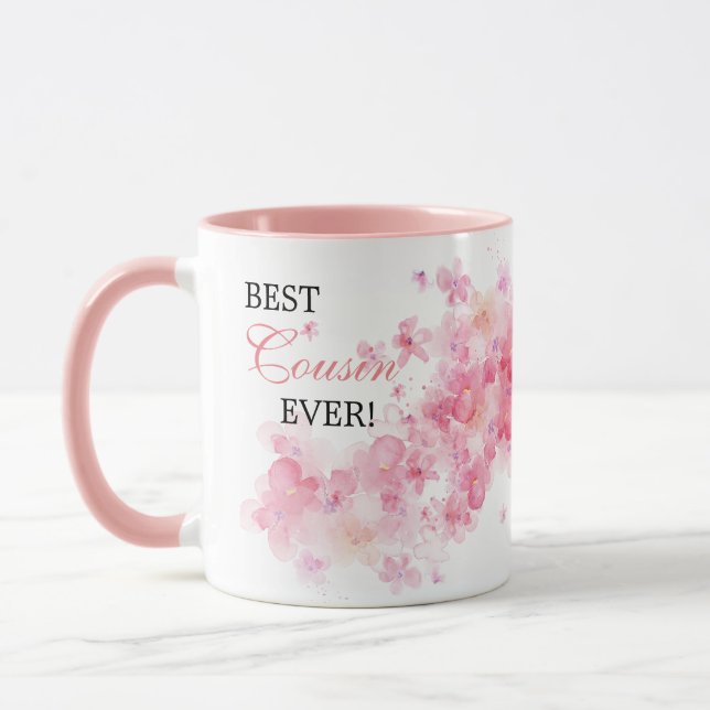 Vacker Blommig Rosa Akvarell Bästa Kusin Någonsin Mugg (Vänster)