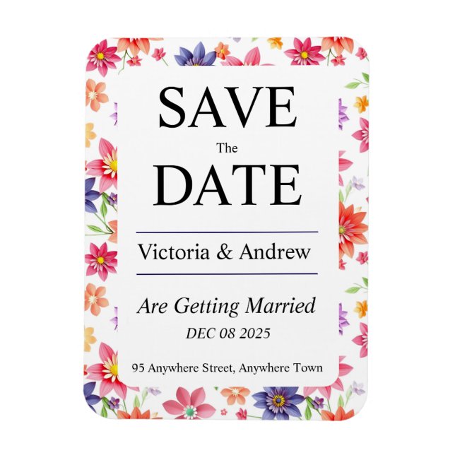 Vacker Blommig Save the Date Magnet (Vertikal)