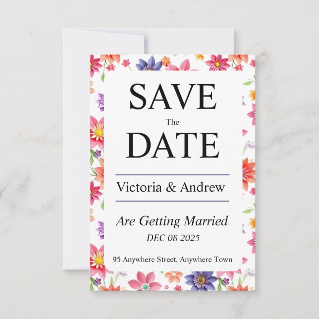 Vacker Blommig Save the Date Spara Datumet (Framsida)