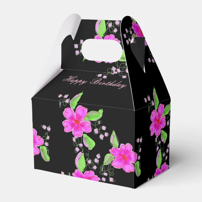 Vacker blommig svart och rosa gåva till gästerna l presentaskar (Baksidan Sidan)