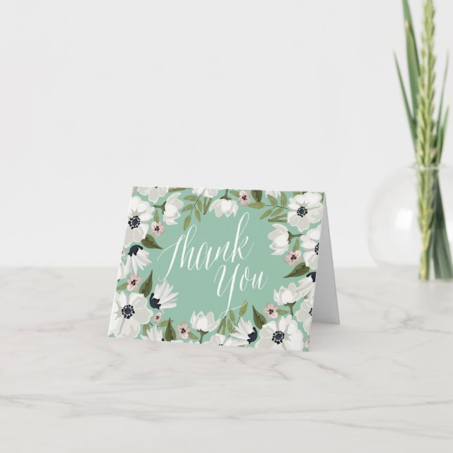 Vacker blommig tackkort - mint (Framsida)