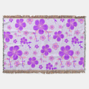 Vacker blommig tryck lila och rosa på lavendel filt