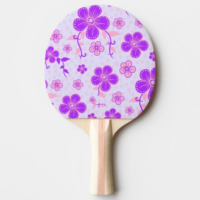 Vacker blommig tryckt lila och rosa på lavendel pingisracket (Framsidan)