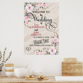 Vacker blommig välkomstskylt för bröllop poster