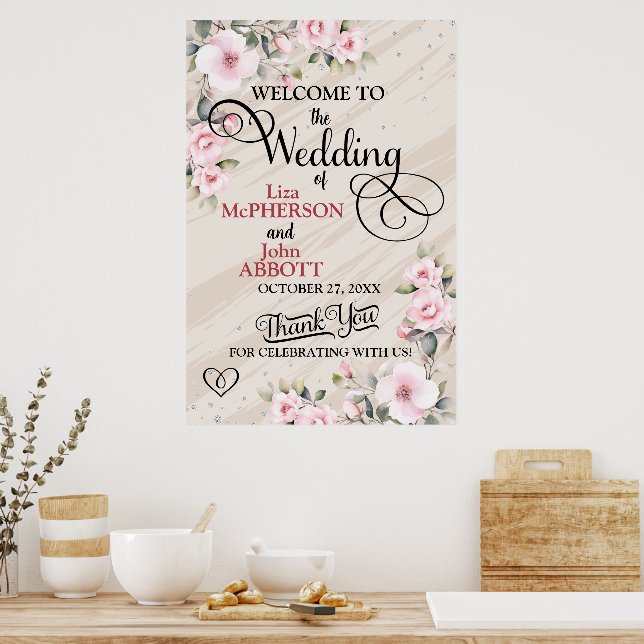 Vacker blommig välkomstskylt för bröllop poster (Kök)