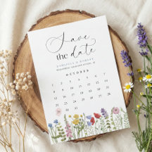 Vacker Blommig Vildblomma Bröllopskalender