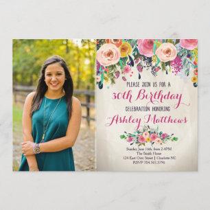 Vacker Blommigt Birthday bjudande, Inbjudningar