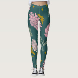 Vacker blommigt för elegant Turkos och rosa Leggings