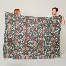 Vacker Blommönster Foliage Flowers Red Rosa Fleecefilt