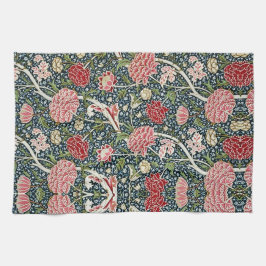 Vacker Blommönster Foliage Flowers Red Rosa Kökshandduk