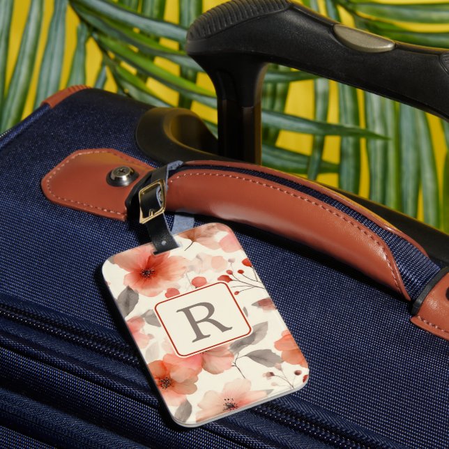 Vacker blommönstrad monogrammall - Personlig Bagagebricka (Framsida Insitu 1)