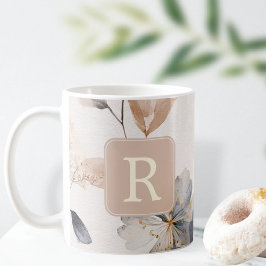 Vacker blommönstrad monogrammall - Personlig Kaffemugg