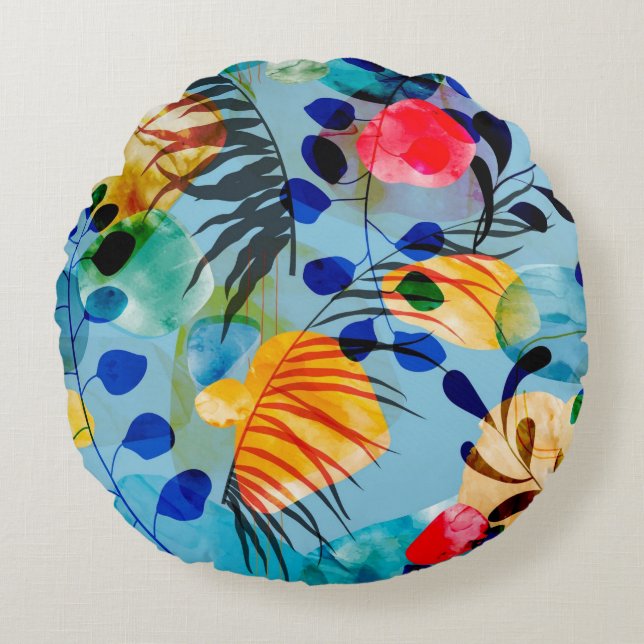 Vacker blomster dekorativ iögonfallande  rund kudde (Framsidan)