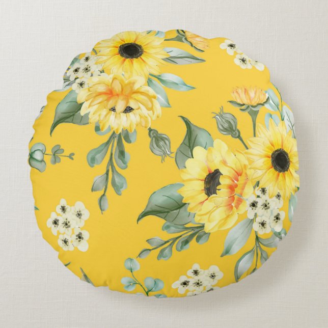 Vacker blomster dekorativ iögonfallande  rund kudde (Framsidan)