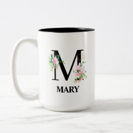 Vacker blomster M initial monogram Två-Tonad Mugg