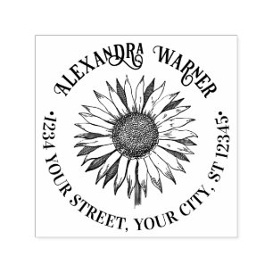 Vacker blomster solros #2A namn returadress Självfärgande Stämpel