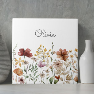 Vacker blomsterakvarell vildblomsterträdgård kakelplatta