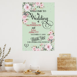 Vacker blomsterbröllop Välkomstskylt Elegant Botan Poster