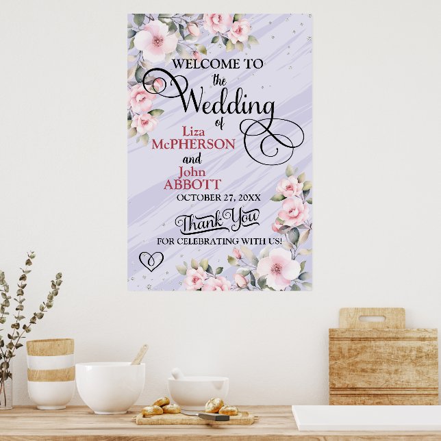 Vacker blomsterbröllop välkomstskylt poster (Kök)