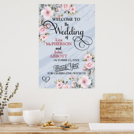 Vacker blomsterbröllop välkomstskylt poster